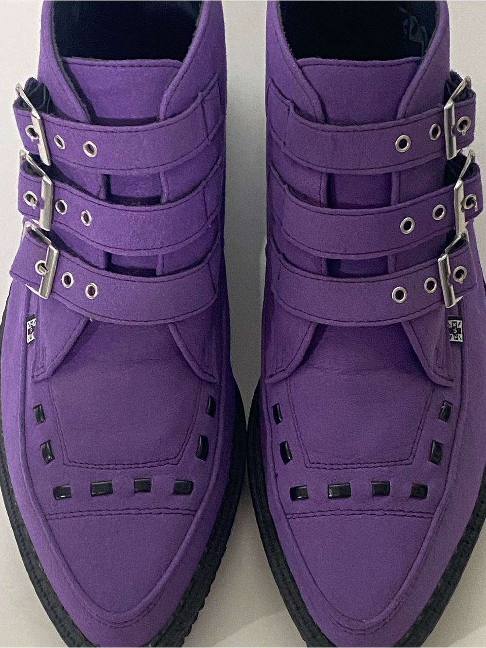 T.U.K. Purple Triple Buckle Pointed Creepers Men 7 Women 9 NWOT Goth Punk - Picture 4 of 12